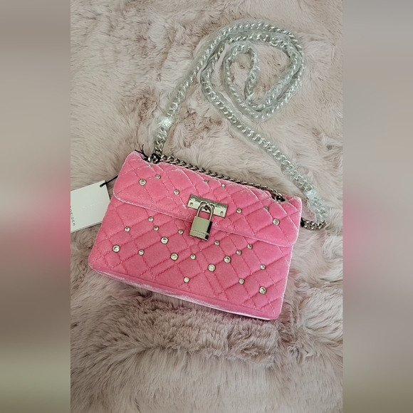 Kurt Geiger Handbags - KURT GEIGER London Velvet Brixton Mini Pink Lock Handbag